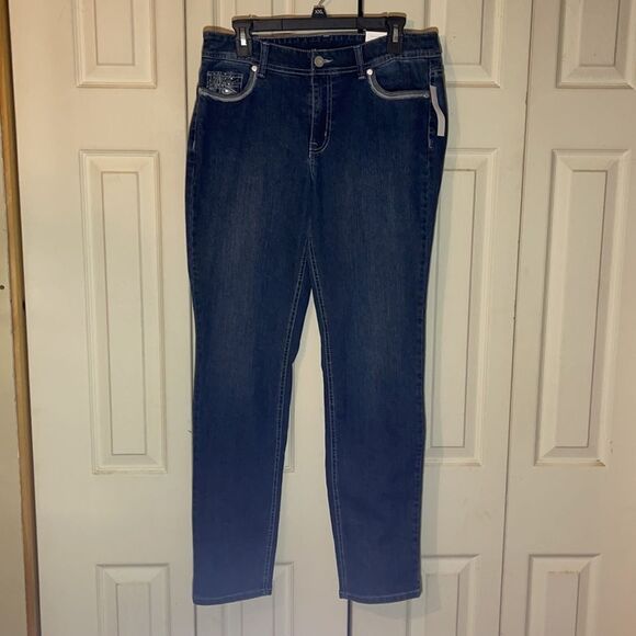 Christopher & Banks Tapered Leg Jeans Sequins 8 - Picture 2 of 16